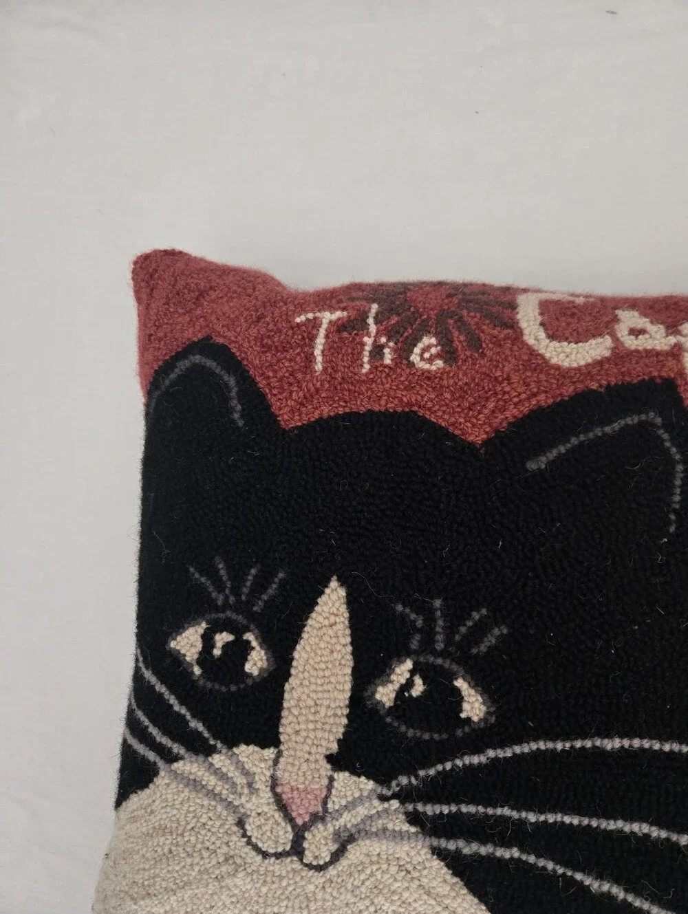 Warren Kimble New Nwt HOOKED Cat WOOL PILLOW The Cat's Meow Black Red Primitive